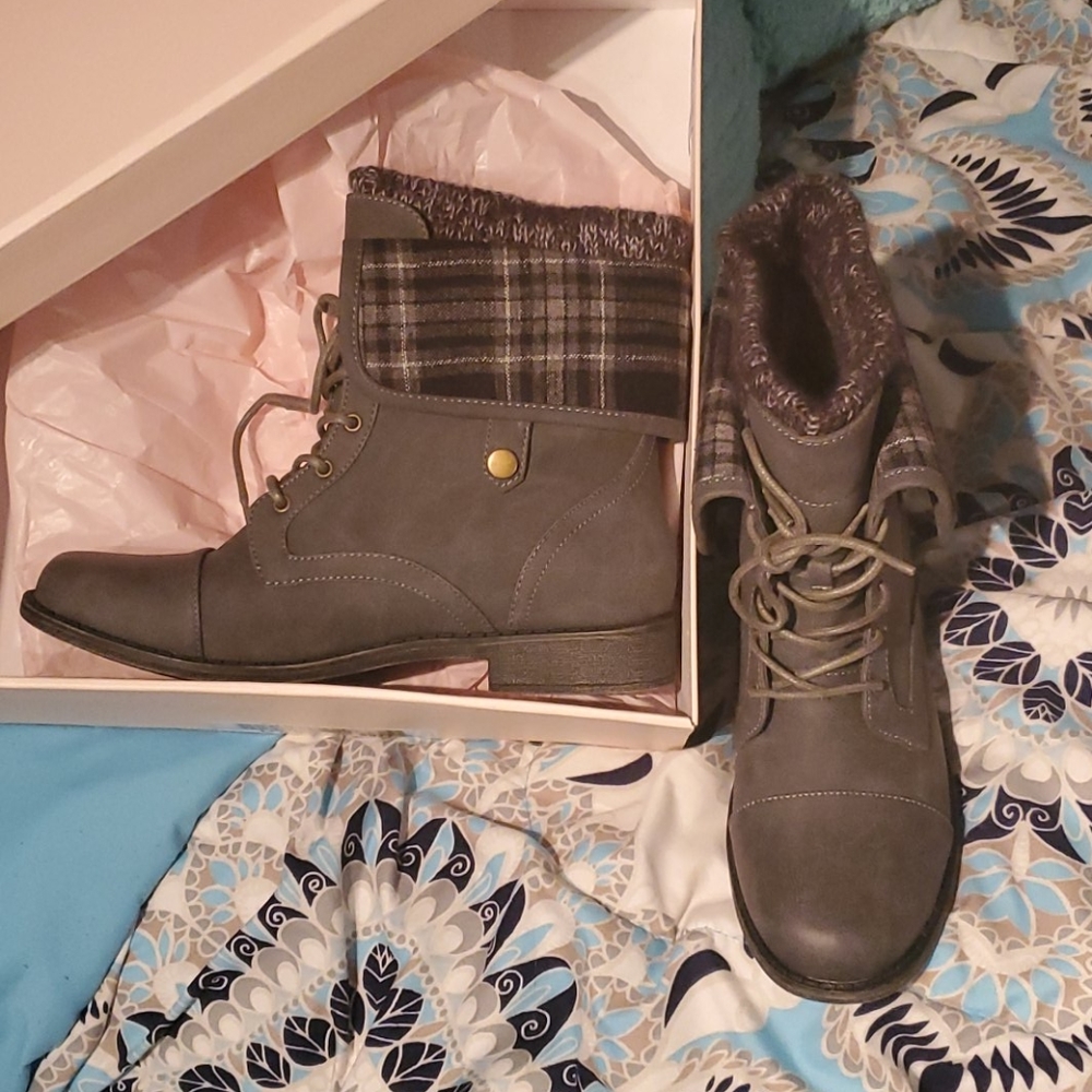 Just Fab Grey Combat Boots